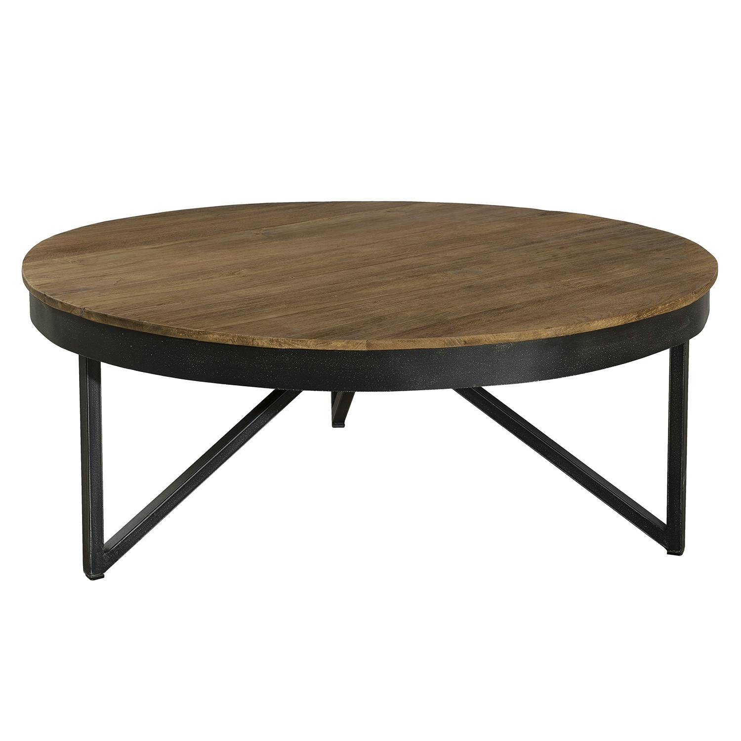 Table basse ronde bois de teck recyclé métal noir grand modèle SWING