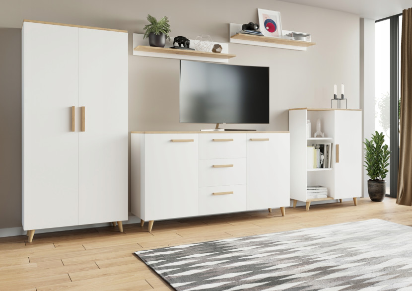 Meblościanka MALMO artisan-biały komoda regał szafa RTV