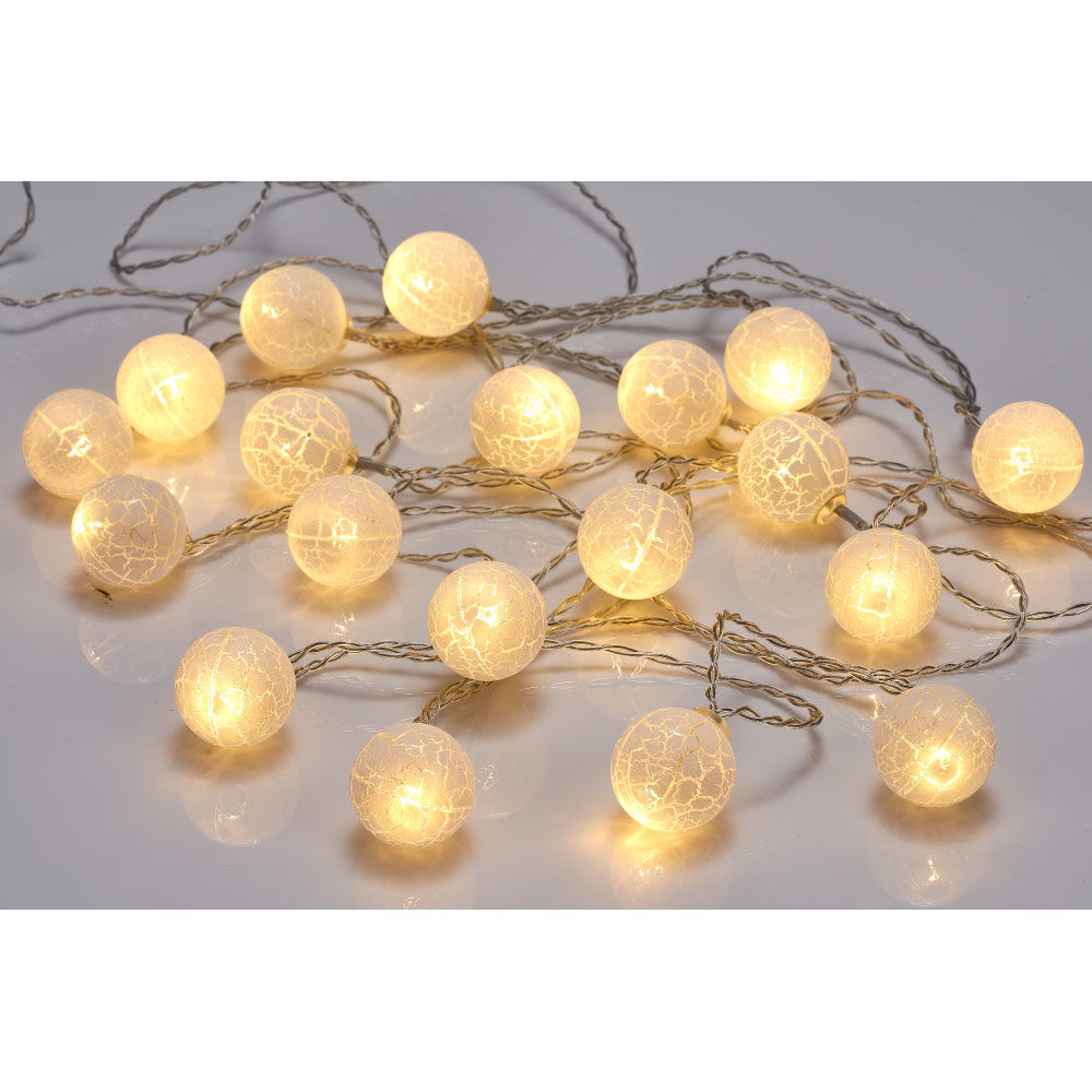 Guirlande lumineuse de No&euml;l boule effet craquelé blanc 20 led