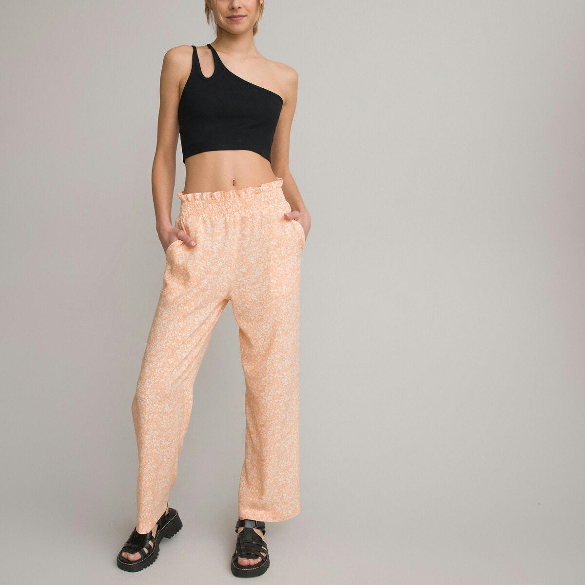 Pantalon large et fluide, imprimé fleurs