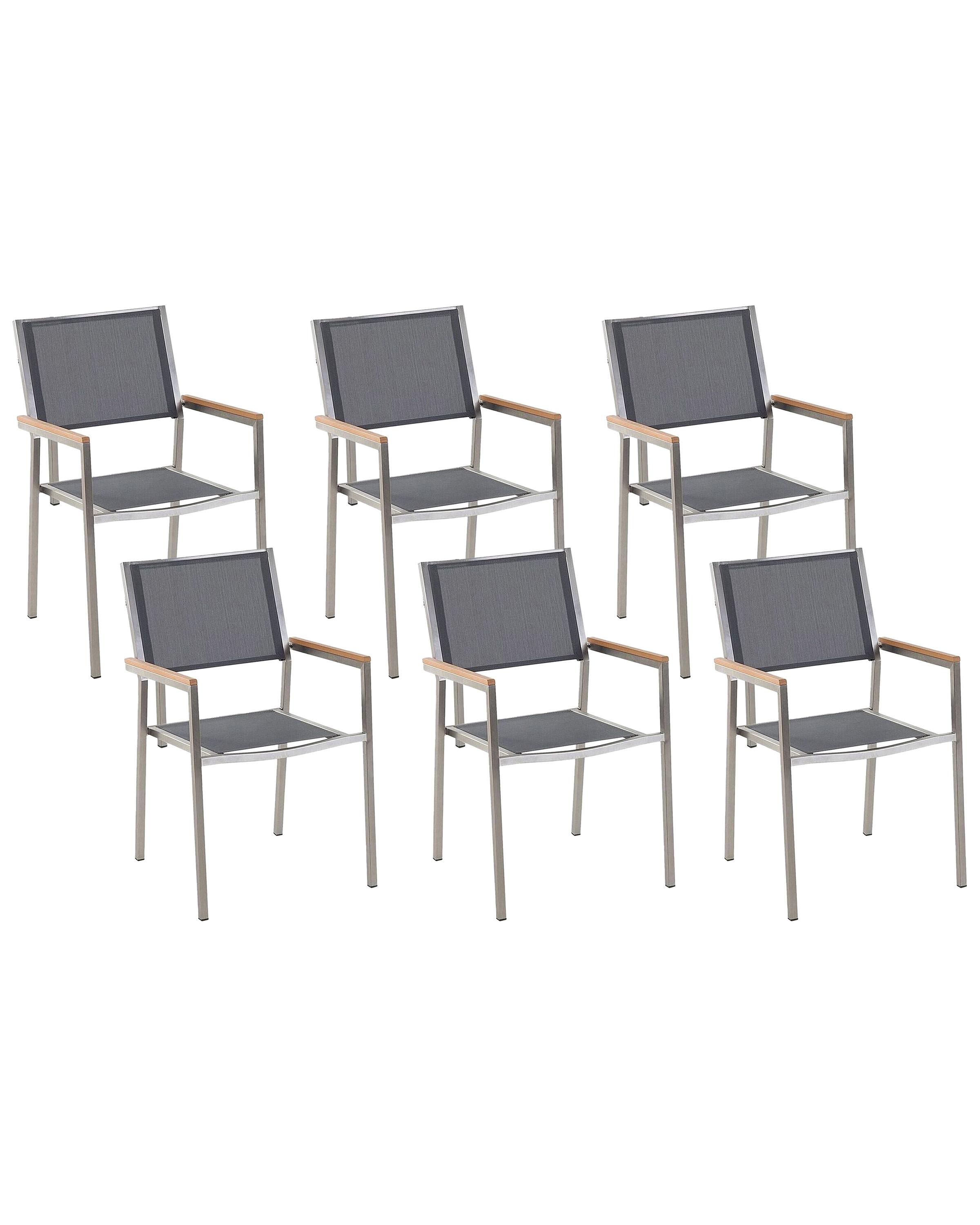 Set of 6 Garden Chairs GROSSETO Stainless Steel Grey