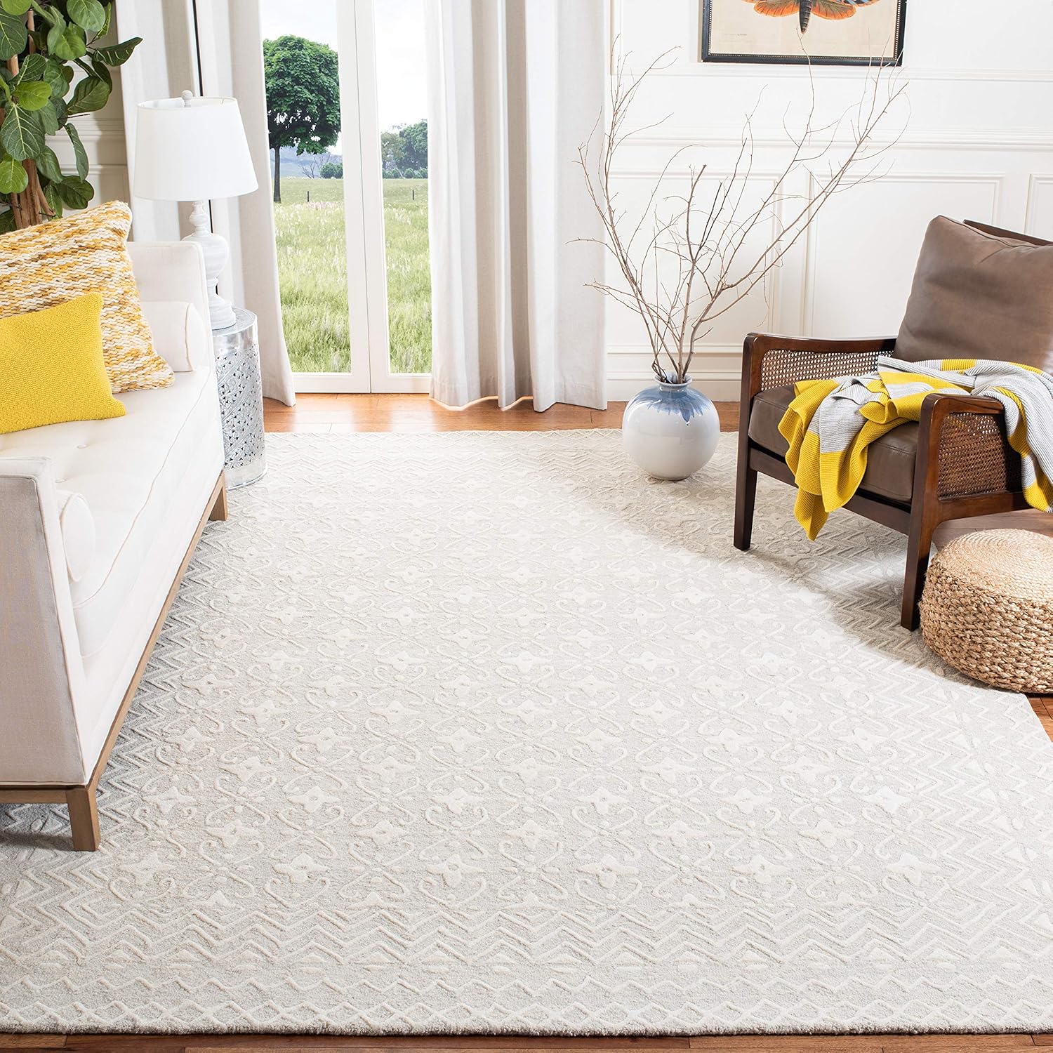 SAFAVIEH Blossom Collection Area Rug - 9' x 12', Grey & Ivory, Handmade Wool, Ideal for High Traffic Areas in Living Room, Bedroom (BLM114F)