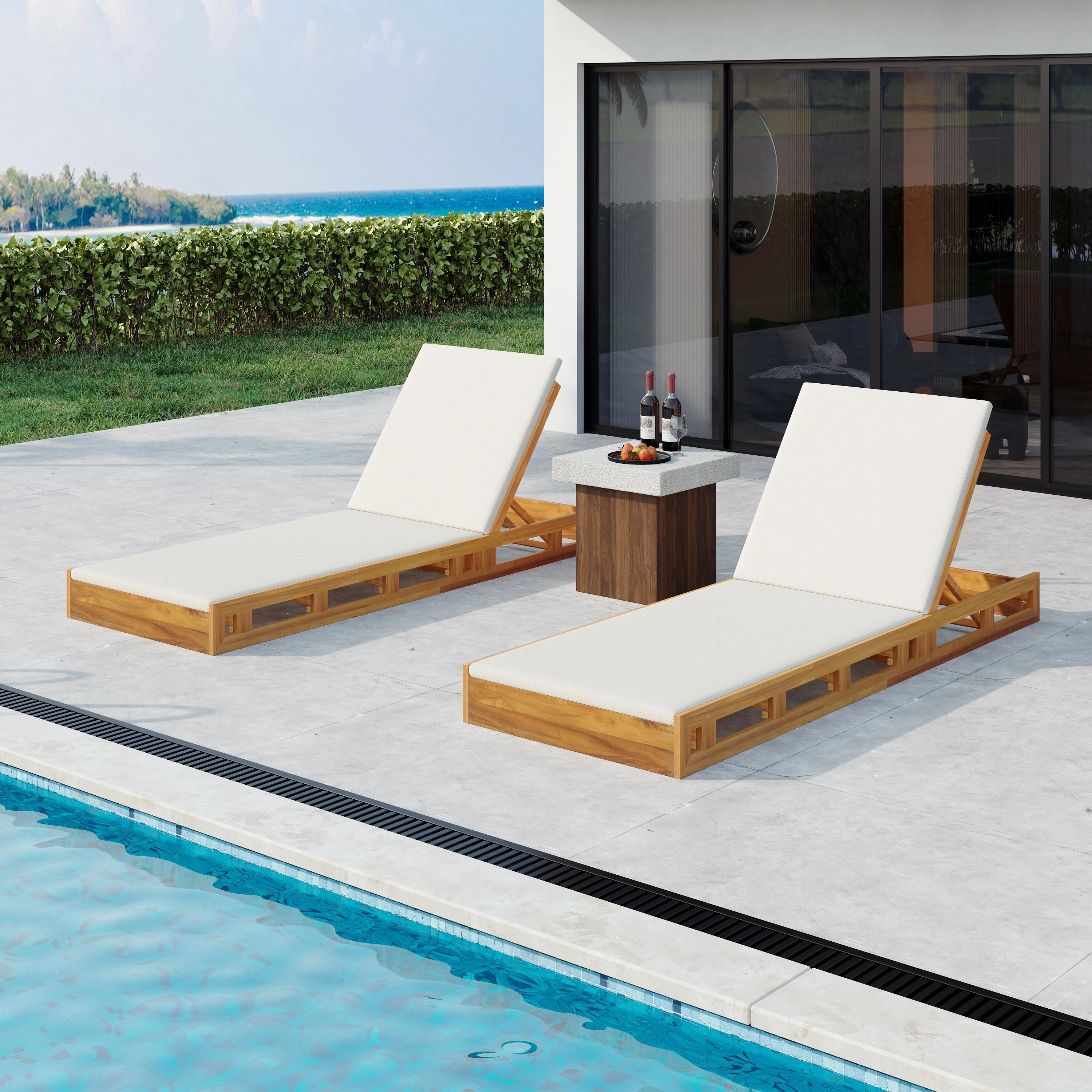 Outdoor Patio Chaise Lounge Chairs Adjustable Backrest Lounge Chairs with Water-repellent Cushions for Poolside Balcony Garden