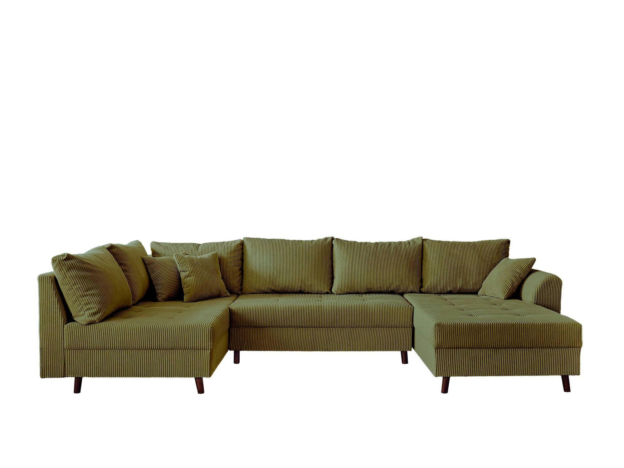 RUNE - Canapé d'angle gauche 7 places en velours côtelé vert