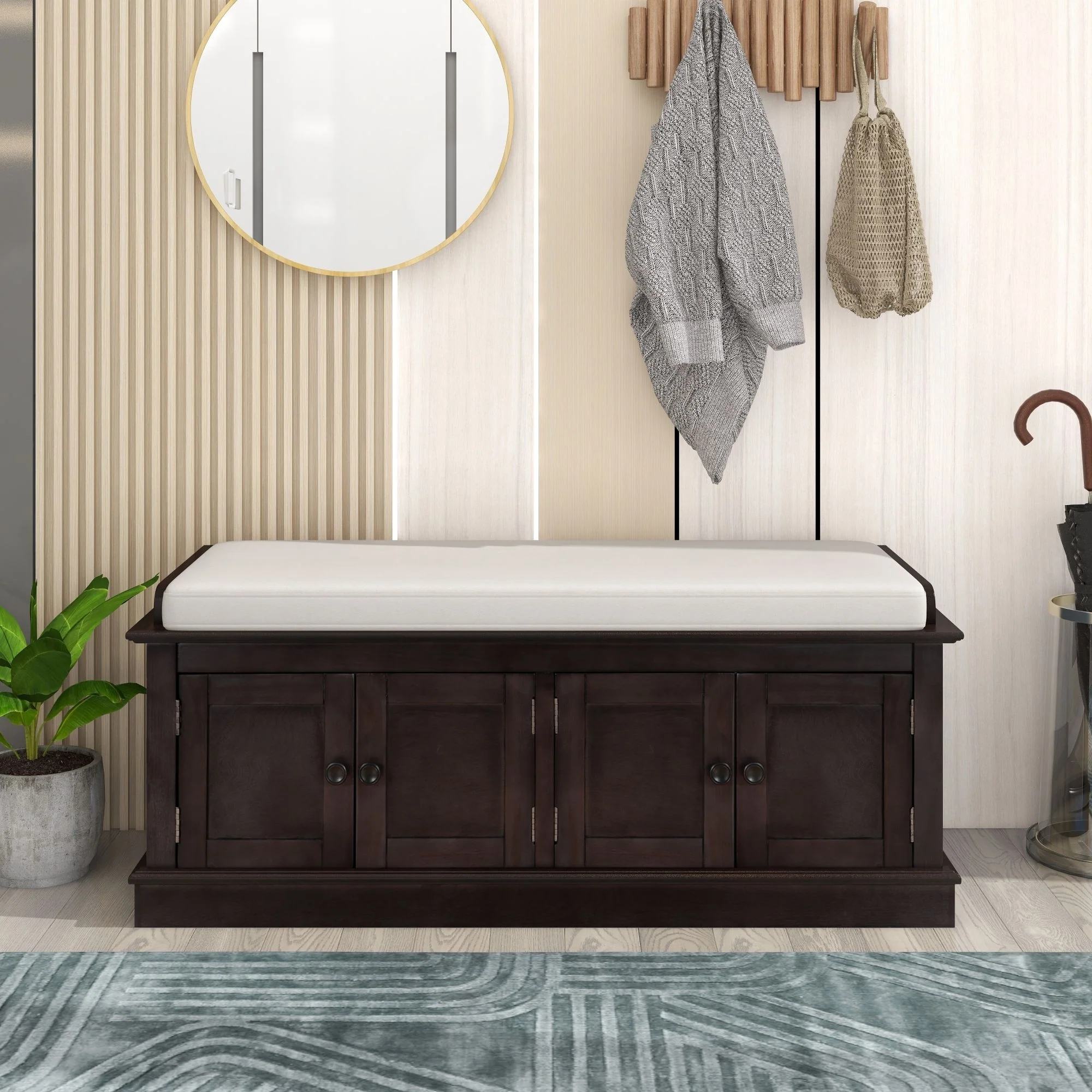 Storage Bench with 4 Doors and Adjustable Shelves