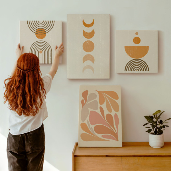 Obraz canvas 4 częściowy Kształty pomarańcz |40x40, 40x60| Wallfluent