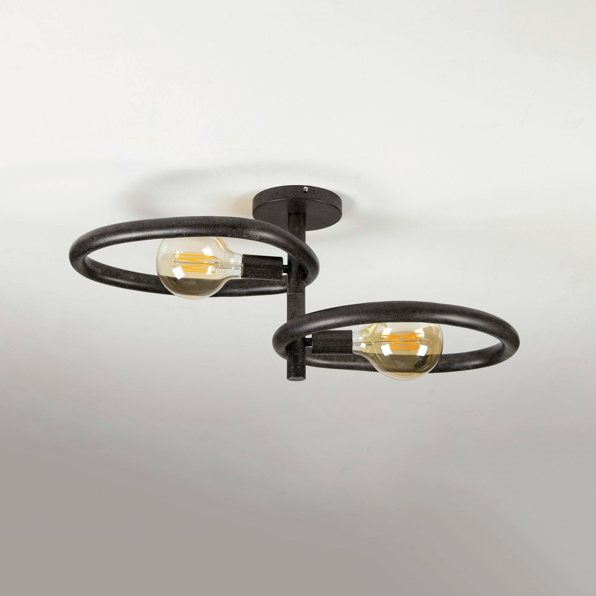 Plafonnier métal noir 2 ampoules, forme galet TRIBECA