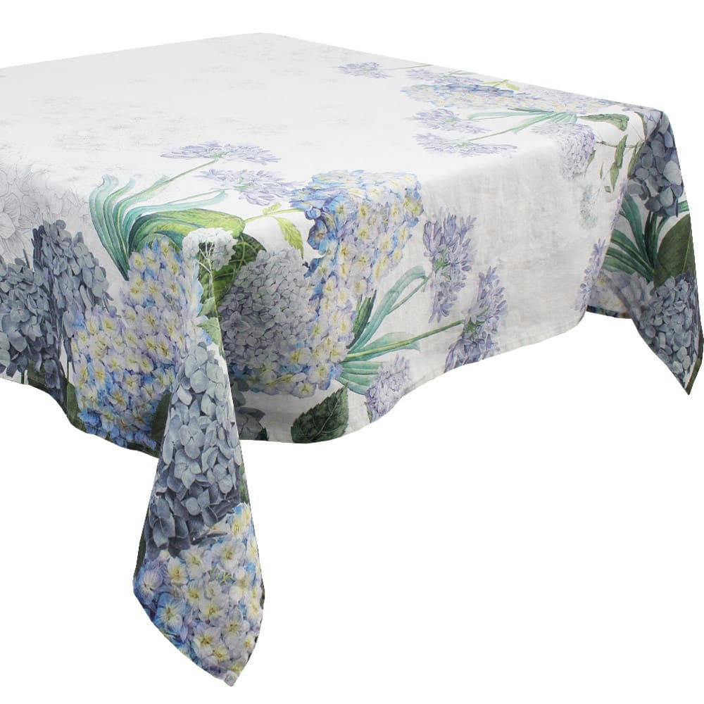 JARDIN DE BRETAGNE BLEU - Nappe antitache déperlant pur lin multicolore 170X260