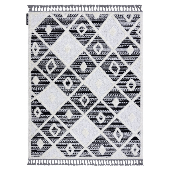 Dywan MAROC P662 Romby czarny / biały Frędzle berberyjski 120x170 cm