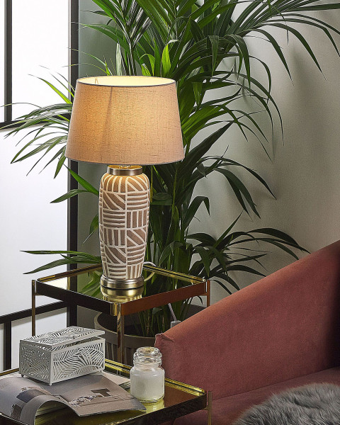 Lampa stołowa nocna wzory 48cm beżowa
