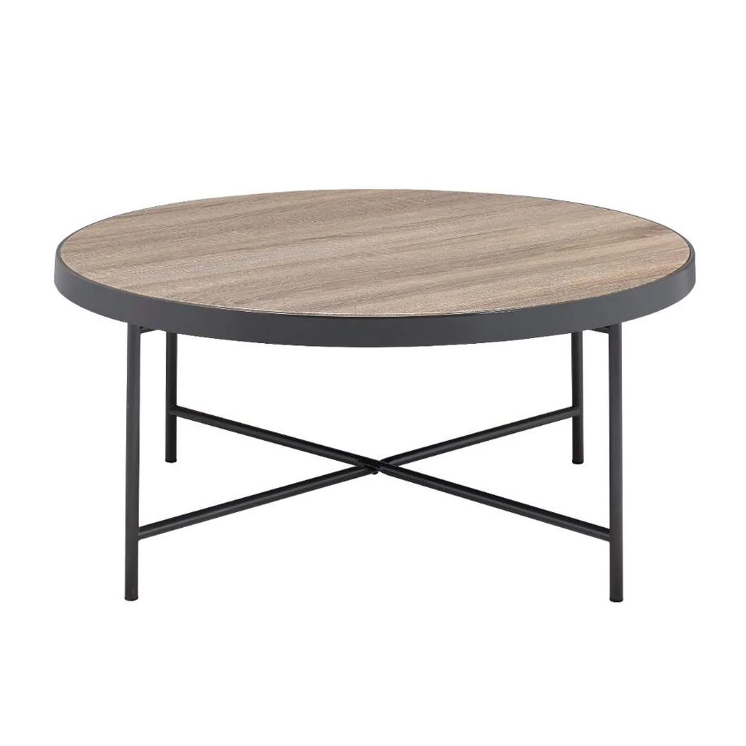 Round Wooden Top Coffee Table With Metal Frame