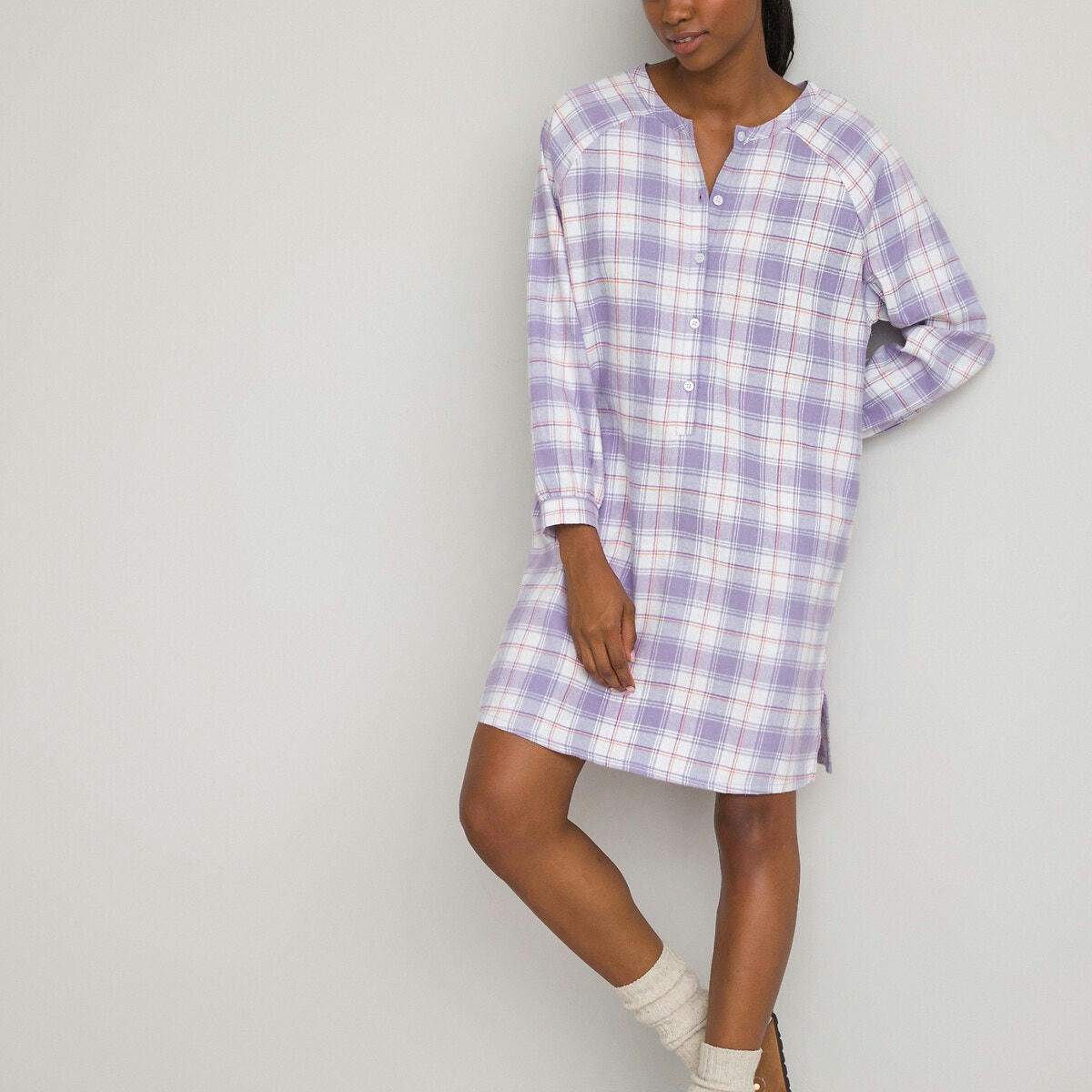 Chemise de nuit en flanelle, à carreaux
