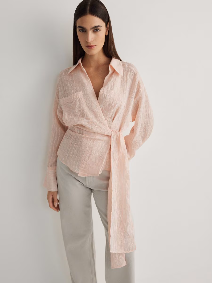 Wrap Front Blouse With Tie Detail