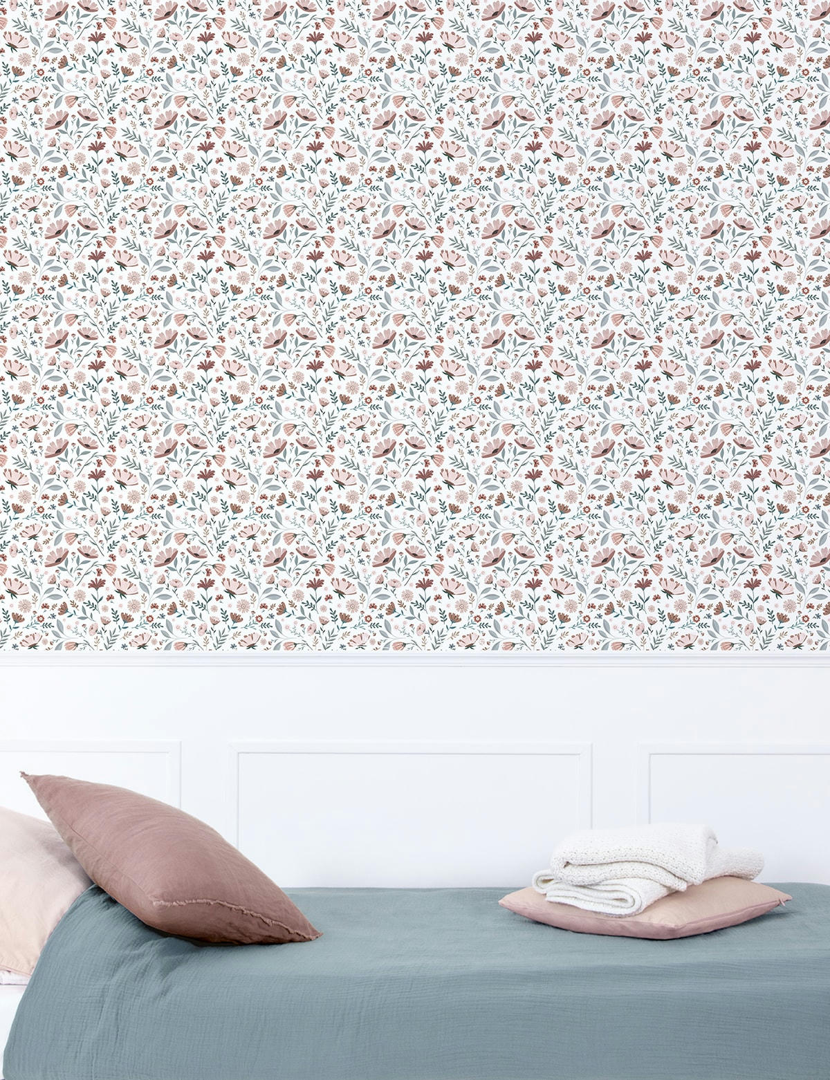 OCEAN FIELD - Papier peint fleurs en Papier Rose 50cm x 10m