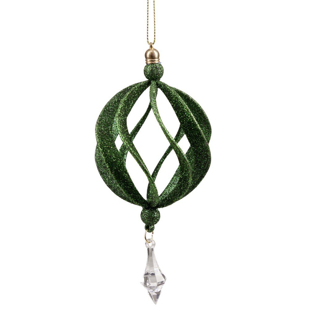 Décoration boule de No&euml;l ajourée vert pailleté Ø8 cm