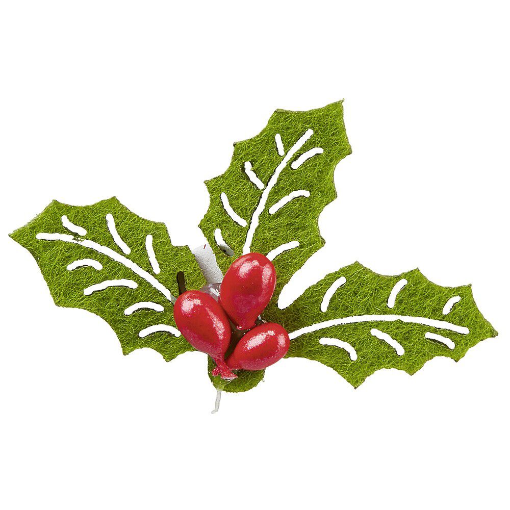 Décoration houx No&euml;l vert et rouge x12