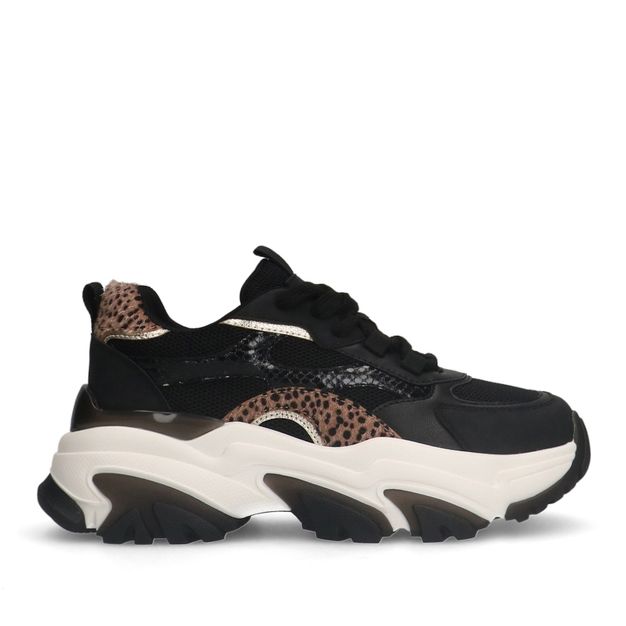 Zwarte sneakers met leopard print