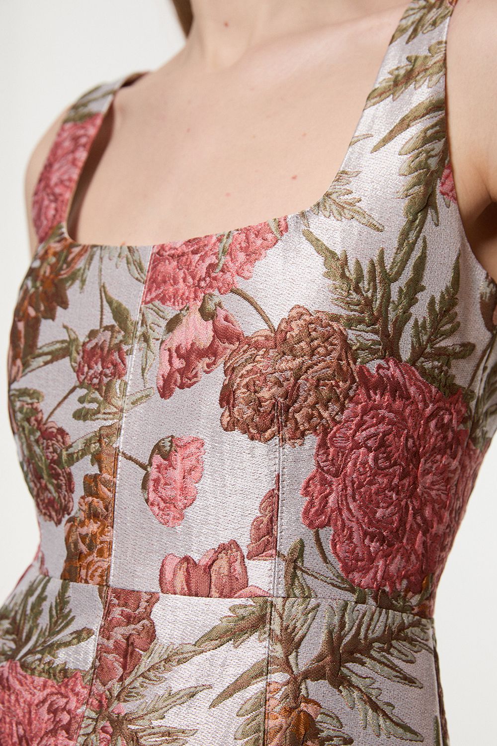 KarenMillen Petite Floral Jacquard Strappy Full Skirted Tailored Maxi Dress