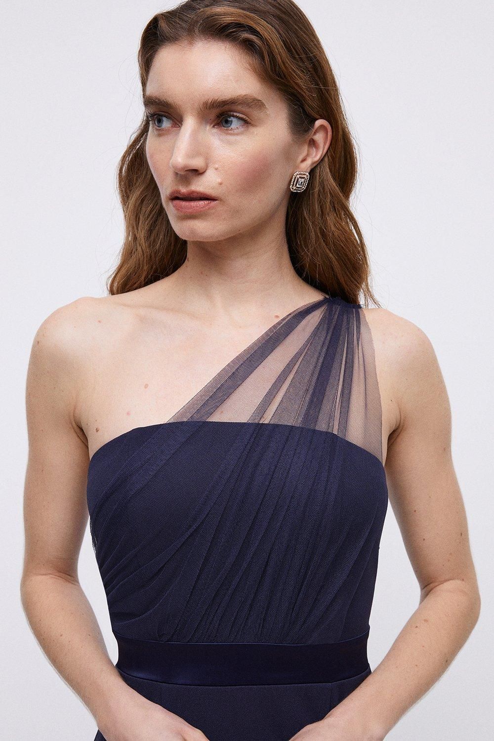Coast Petite Mesh One Shoulder Crepe Bridesmaid Maxi Dress