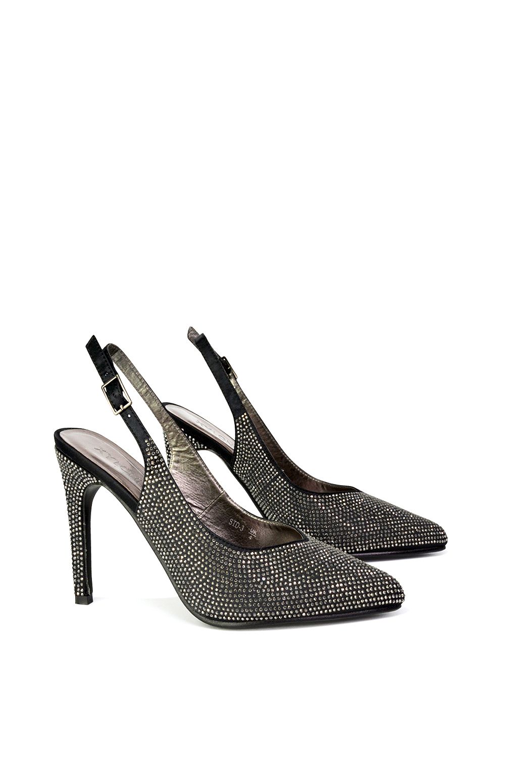 XY London Divine' Diamante Pointed Toe Slingback Bridal High Heel Stilettos