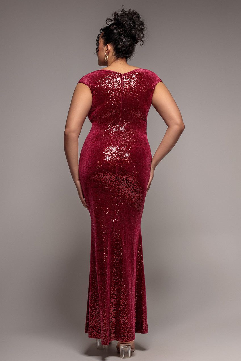 Goddiva Plus Sequin & Velvet Bardot Maxi Dress