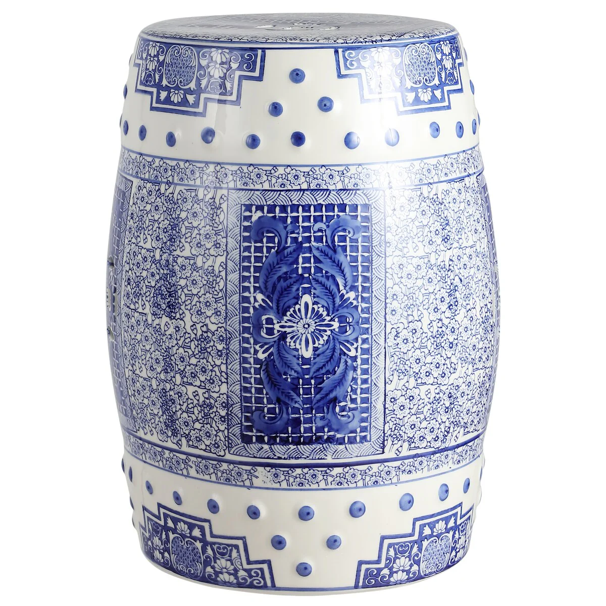 Acanthus 17.8 Chinoiserie Ceramic Drum Garden Stool, Blue/White