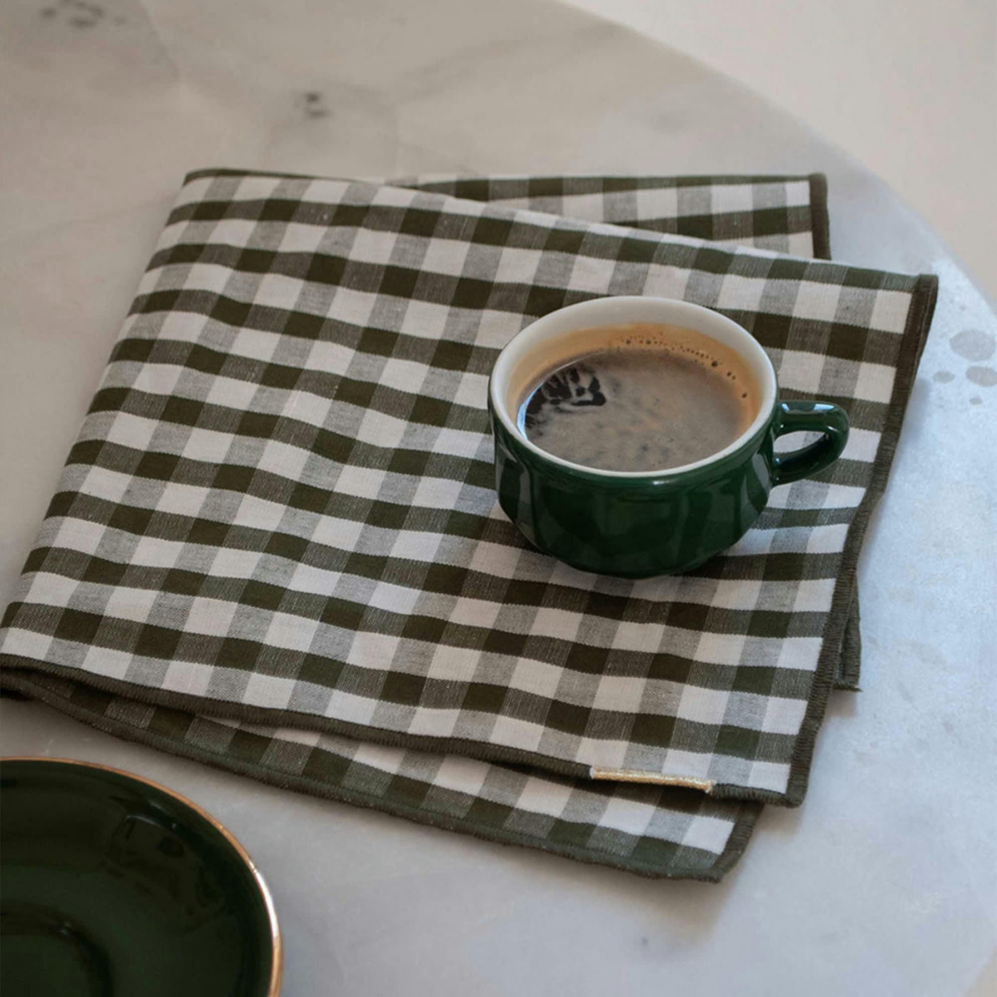 - Serviettes de table (lot de 2) lin / coton vichy vert câpre