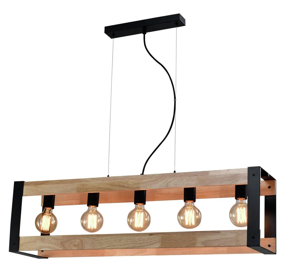 Lampa wisząca czarna-naturalne drewno VARNA 5xE14x40W Candellux