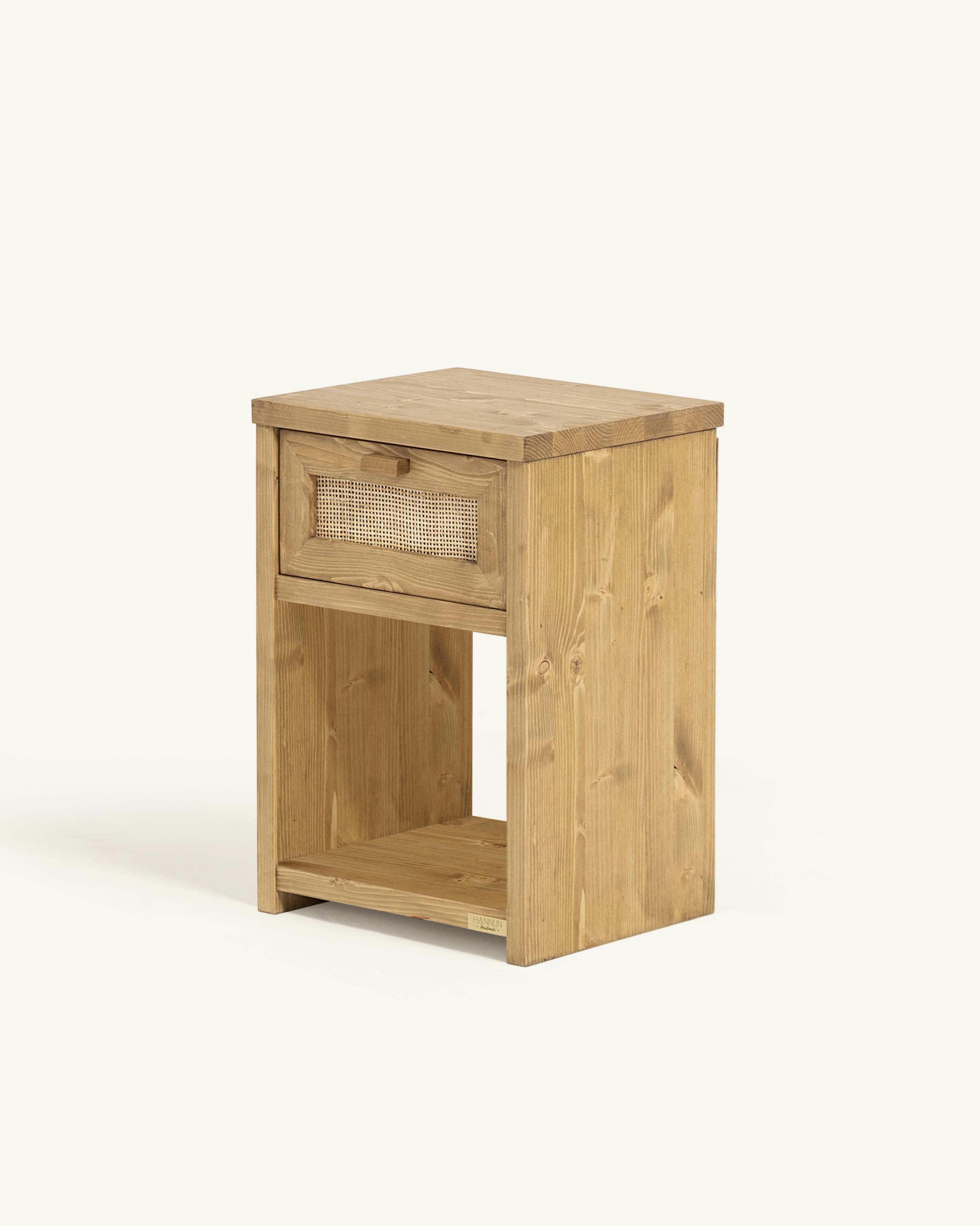 TAYEN - Table de chevet avec tiroir en bois d'épicéa de couleur naturelle