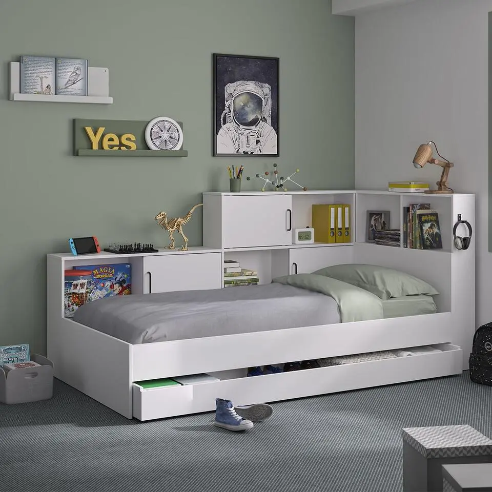 ERWAN Bed met opbergruimte 90x200 cm - Wit - 120x221x104 cm