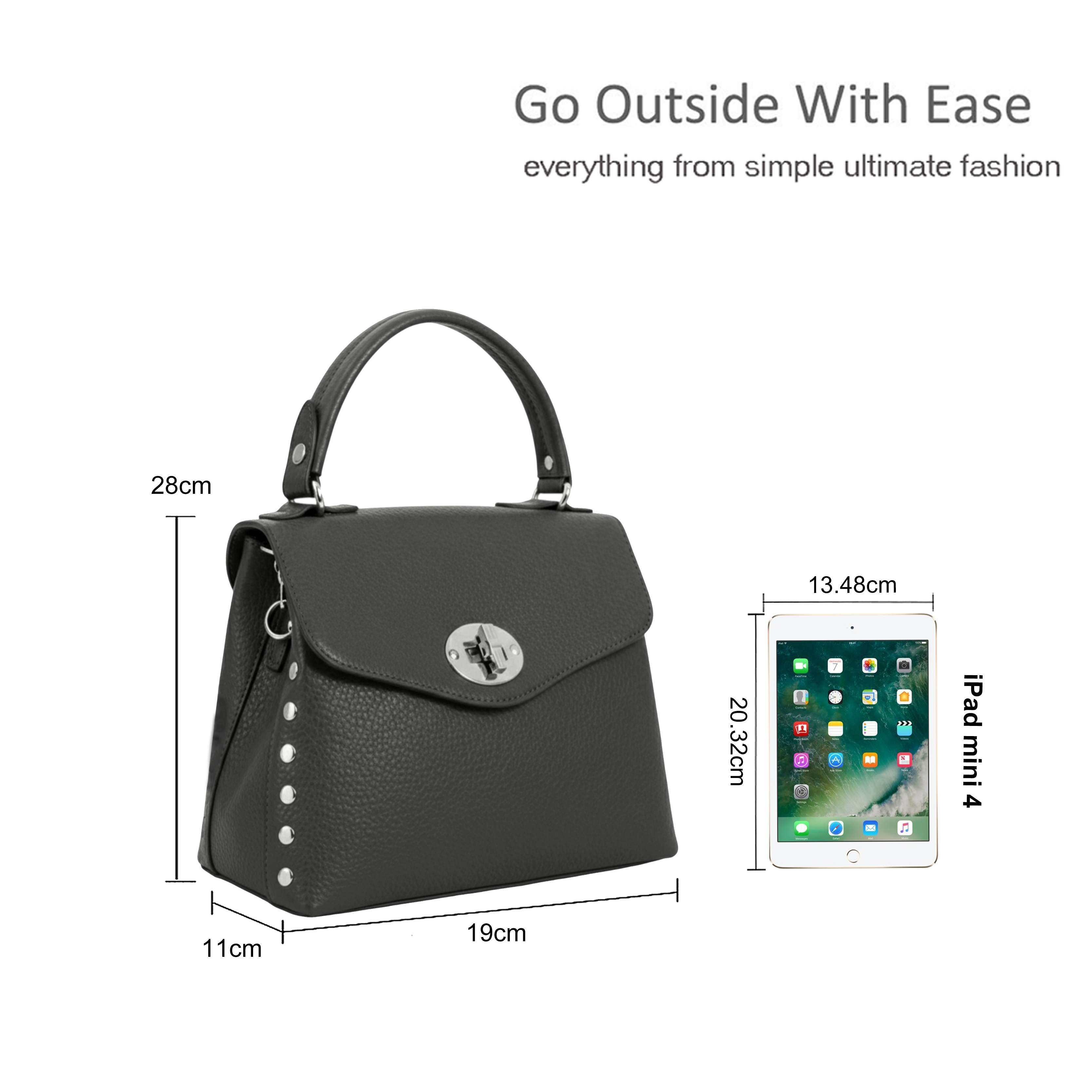 Kitise Top Handle Twist Lock Studded Crossbody Bag