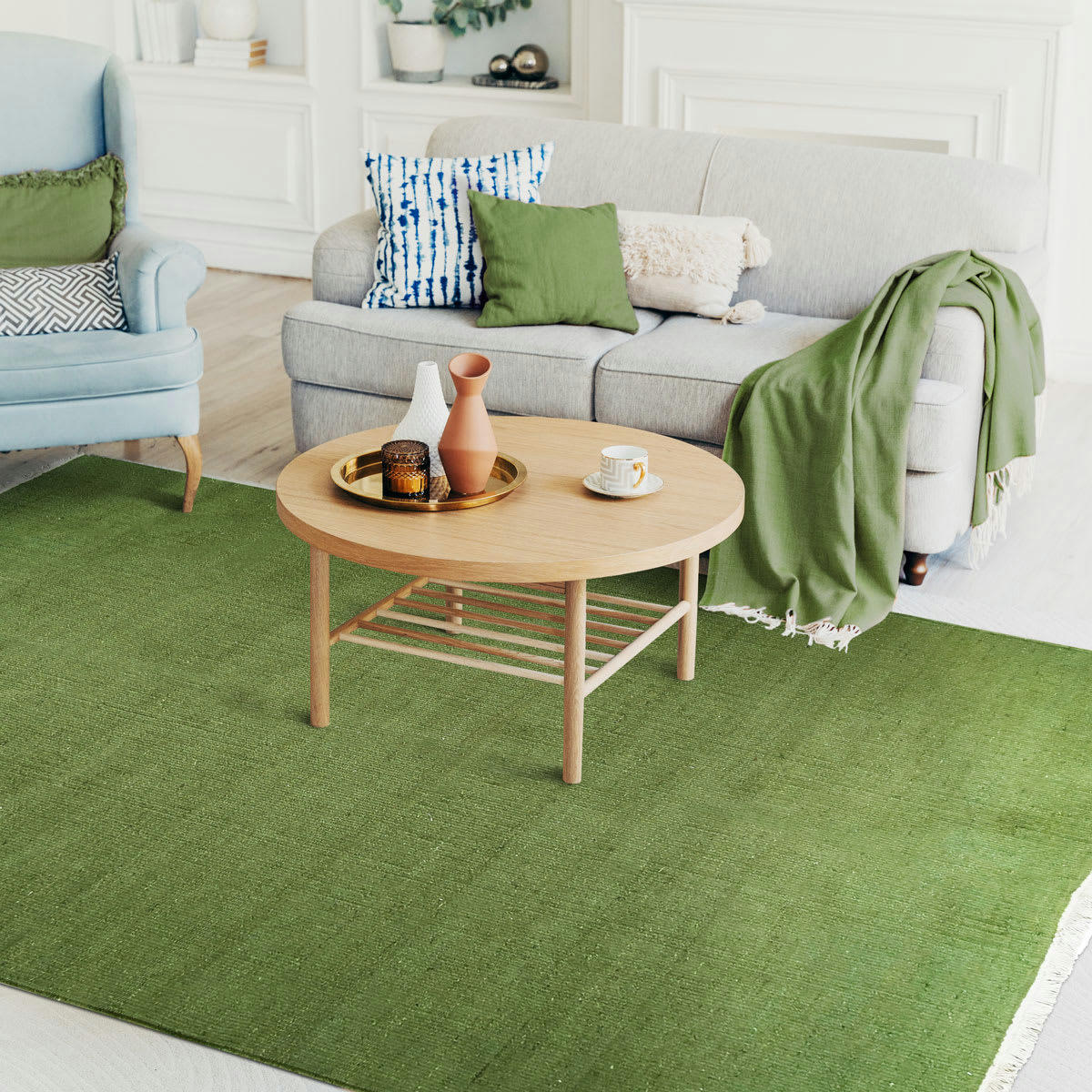 ESSENCE - Tapis en jute et coton avec franges vert foncé 120x170