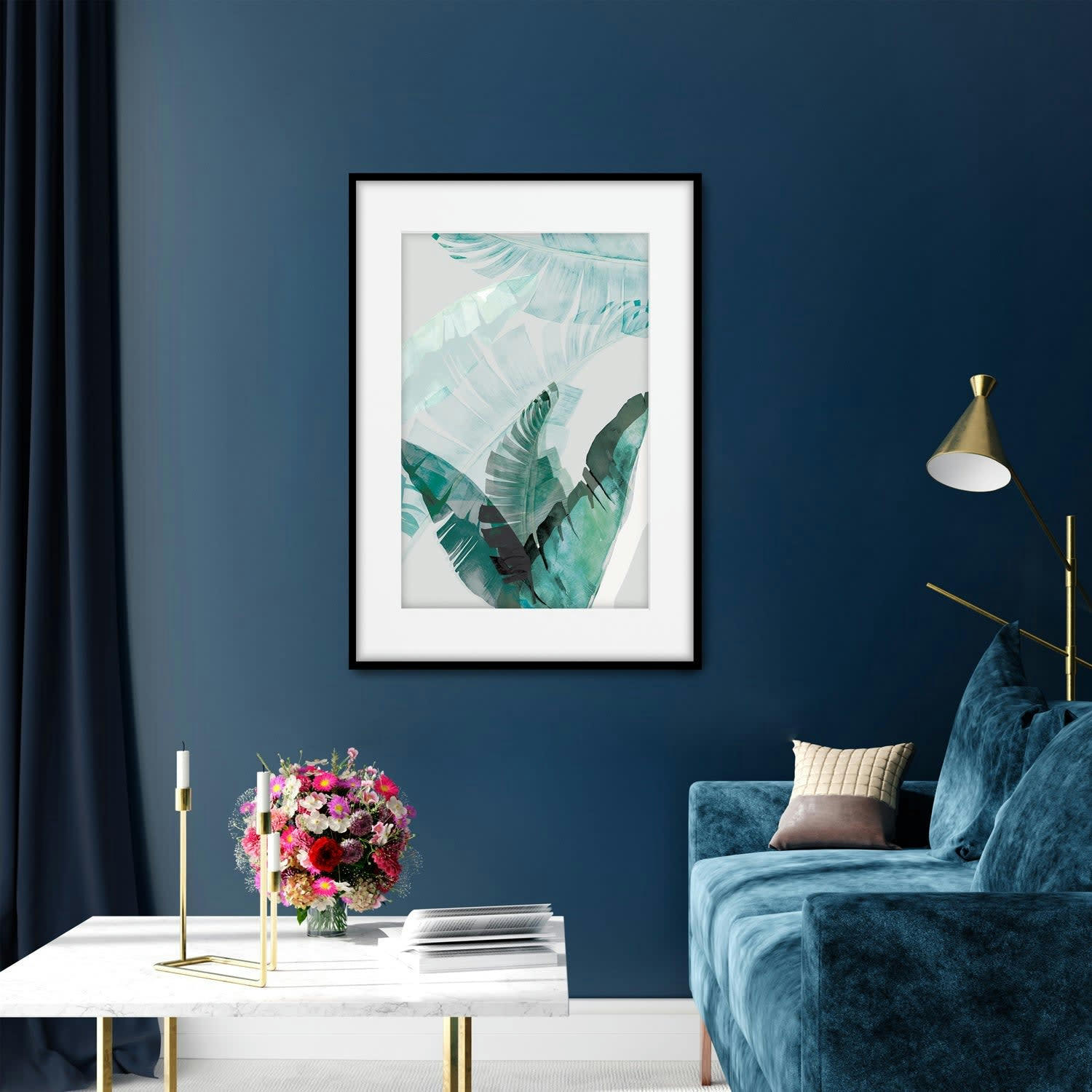 PALMERAS - Affiche avec cadre noir - Tons vert palmier - 30x40