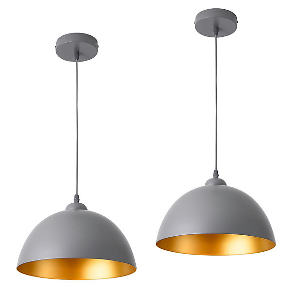 Lot De 2 Lampes à Suspension éclairage Intérieur Hauteur Réglable Métal E27 Diamètre 30 Cm Gris Doré lux.pro