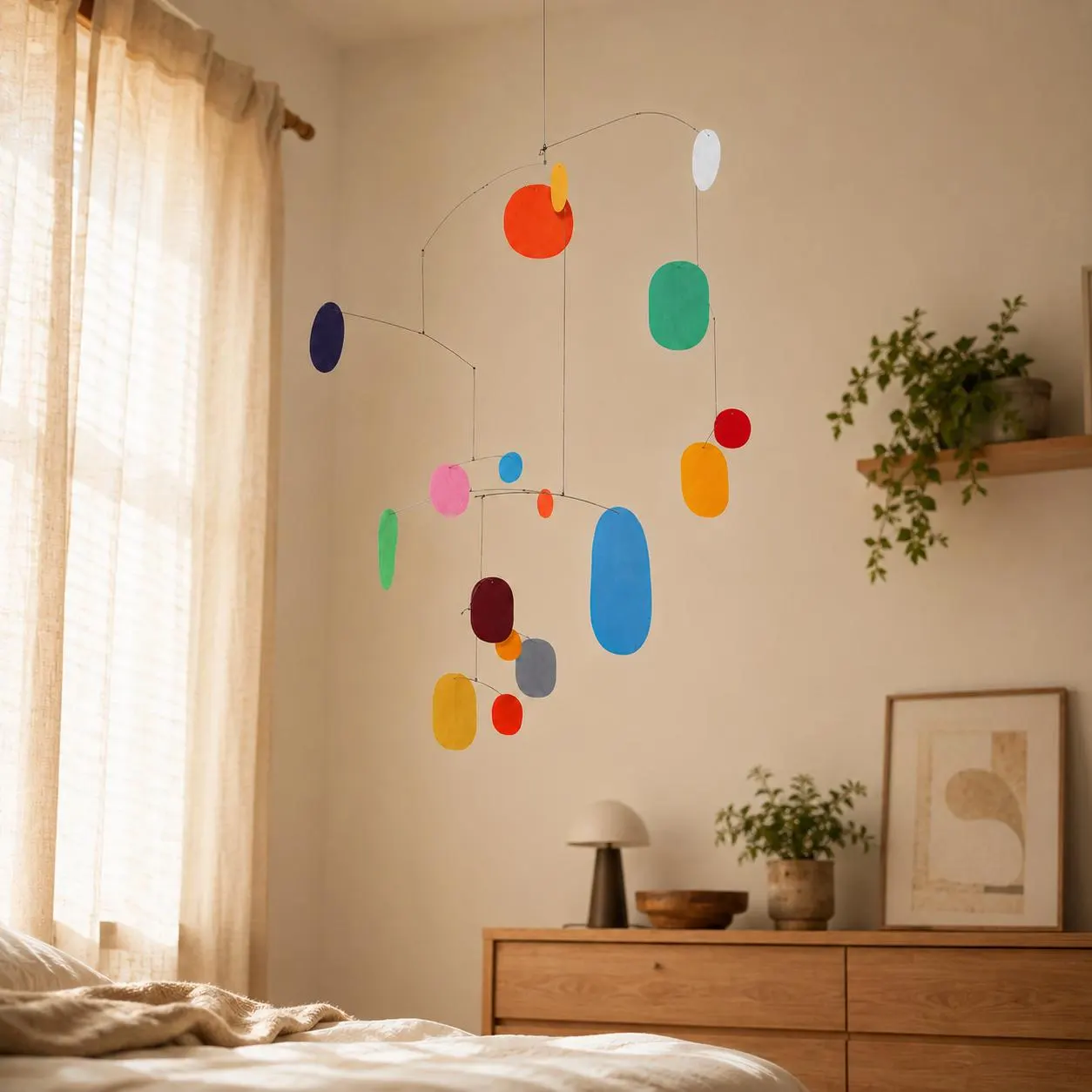 Colorful Kinetic Mobile,Danish Design Hanging Art,Rainbow Nursery Ceiling Decor,Housewarming Gift Mondrian Style,Birthday Gift Bauhaus Style