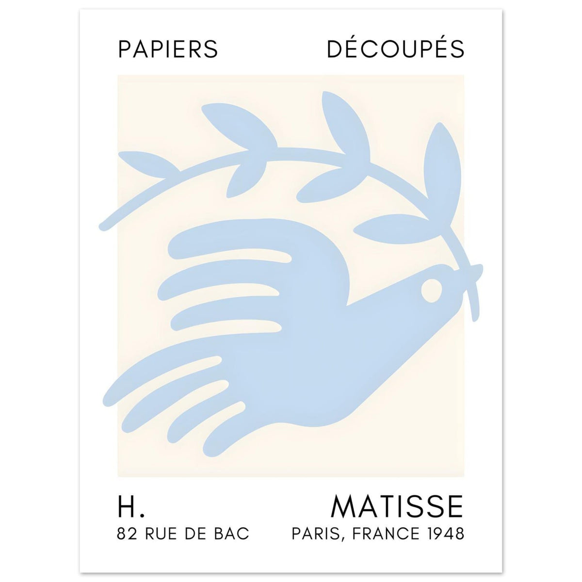 Artfulprints Poster Matisse – Peace dove light blue  - 30x40 cm - Blauw