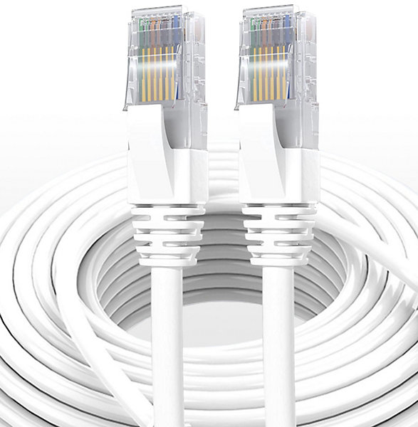 Elfcam - Câble Ethernet RJ45 Cat 7 SFTP 5m (Rond Blanc), 10Gbps, 600MHz, Cuivre, Anti-Interférences
