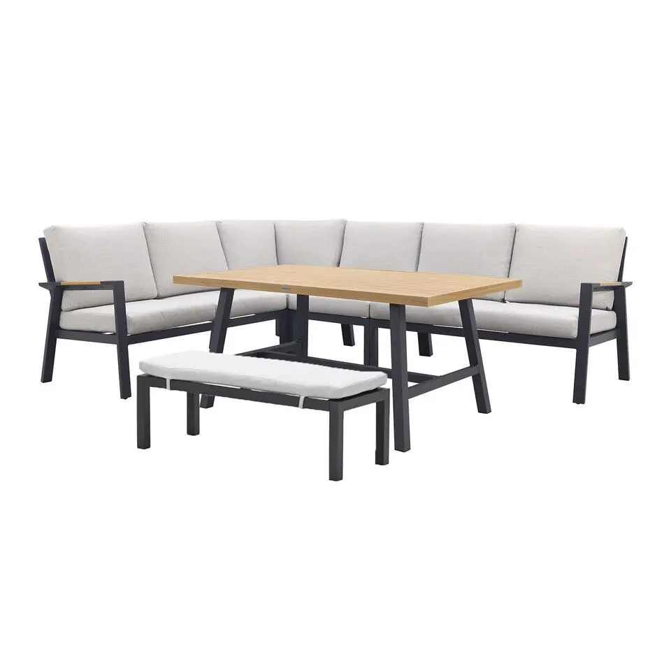 GI Elati lounge-diningset aluminium (6-delig) - Carbon Black/Zand