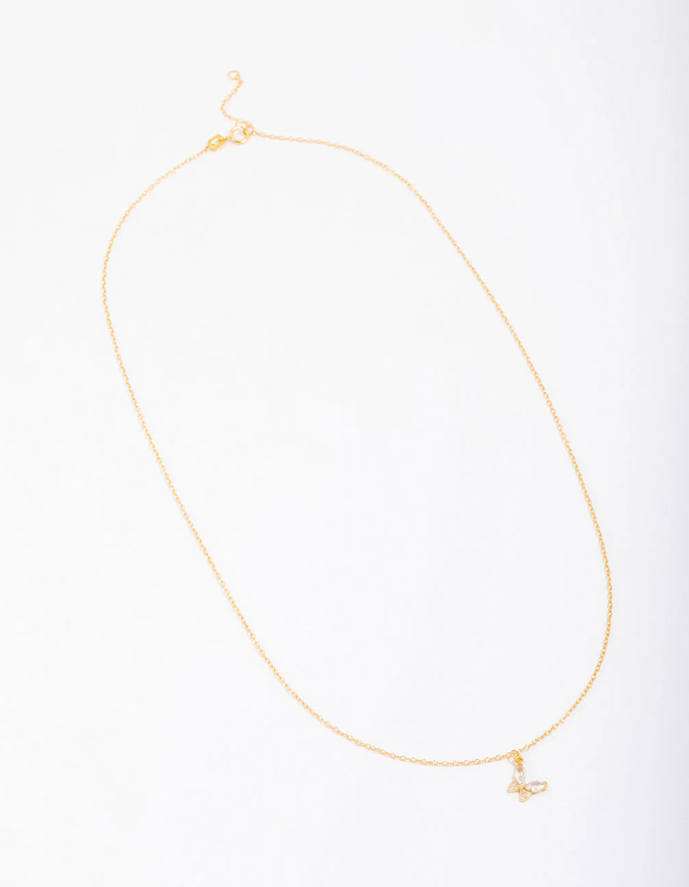 Gold Plated Sterling Silver Cubic Zirconia Butterfly & Angel Pendant Necklace