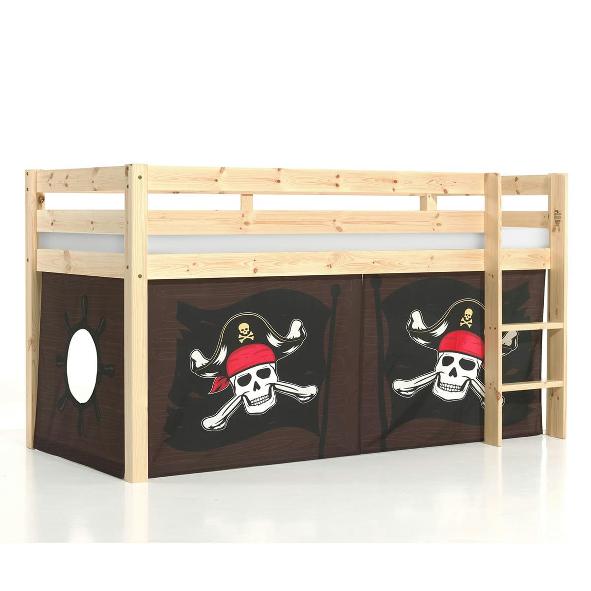 PINO - Lit mi-hauteur 90x200 sommier inclus housse pirate naturel