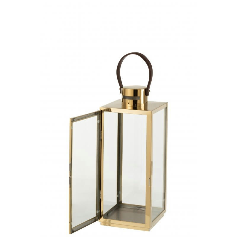 CARRÉE - Lanterne carrée métal/verre or H52cm