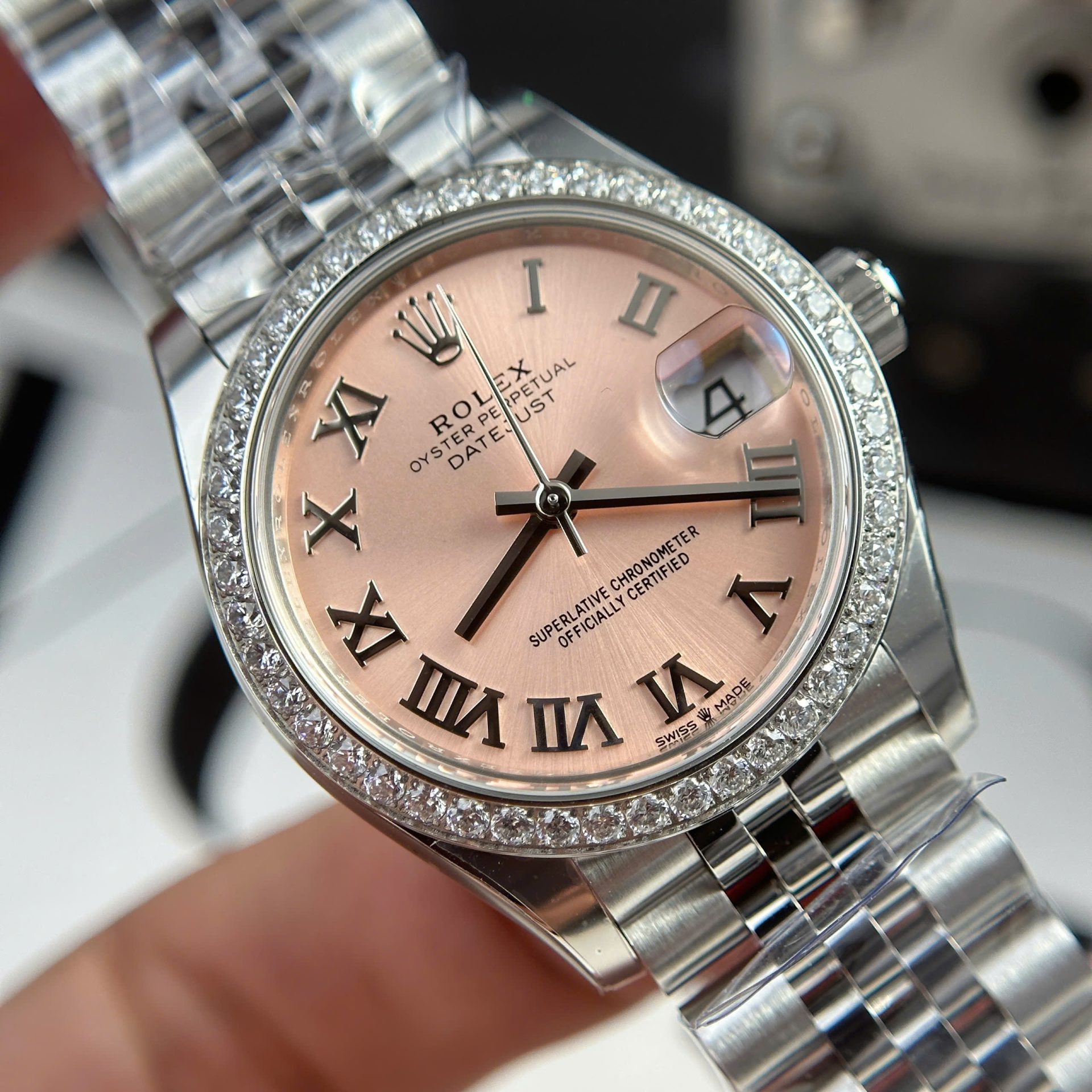 Rolex Datejust 316L Steel Pink Roman Dial Bezel Diamonds 31mm Jub THBF Replica
