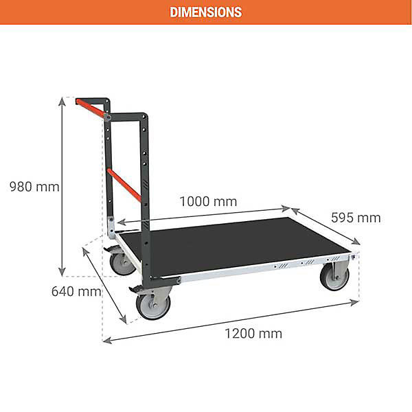 Chariot modulable à tube 1 dossier - Plateau antidérapant 1000x595mm - Charge 500kg - 806724531