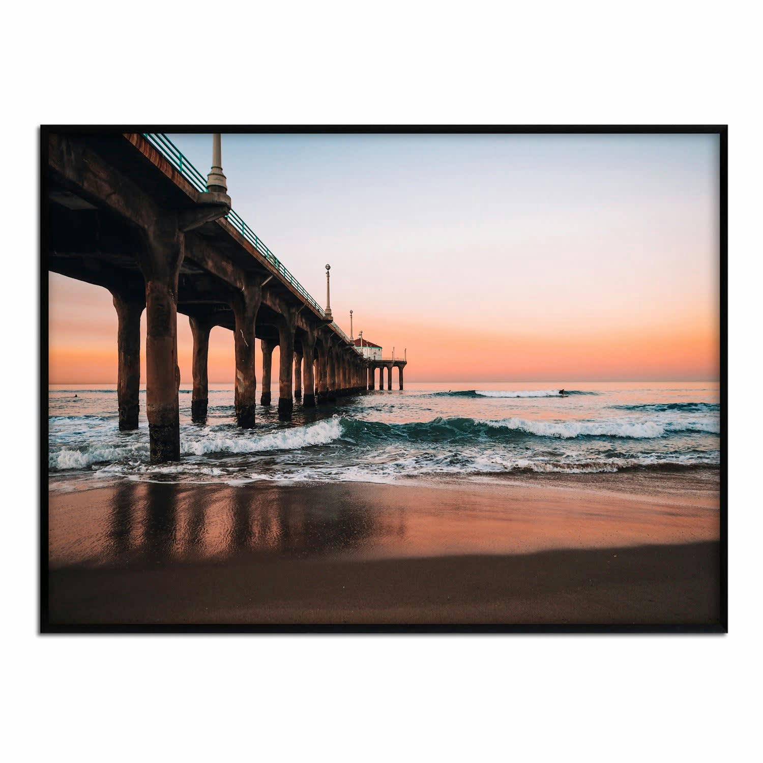 MAR - Affiche avec cadre noir - Jetée au coucher du soleil - 30x40