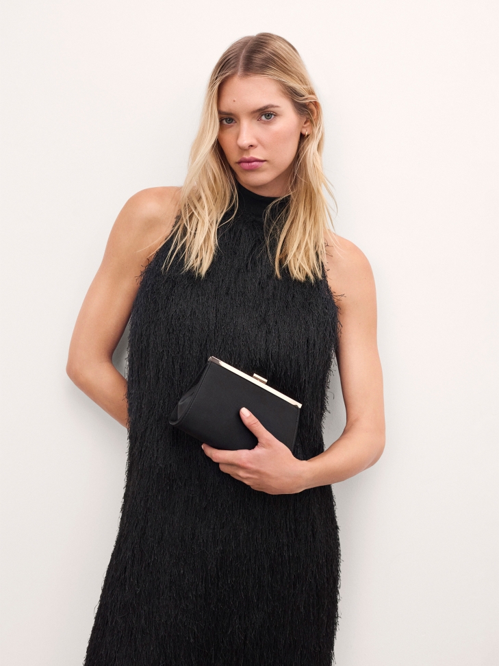 Black clutch bag with metal frame