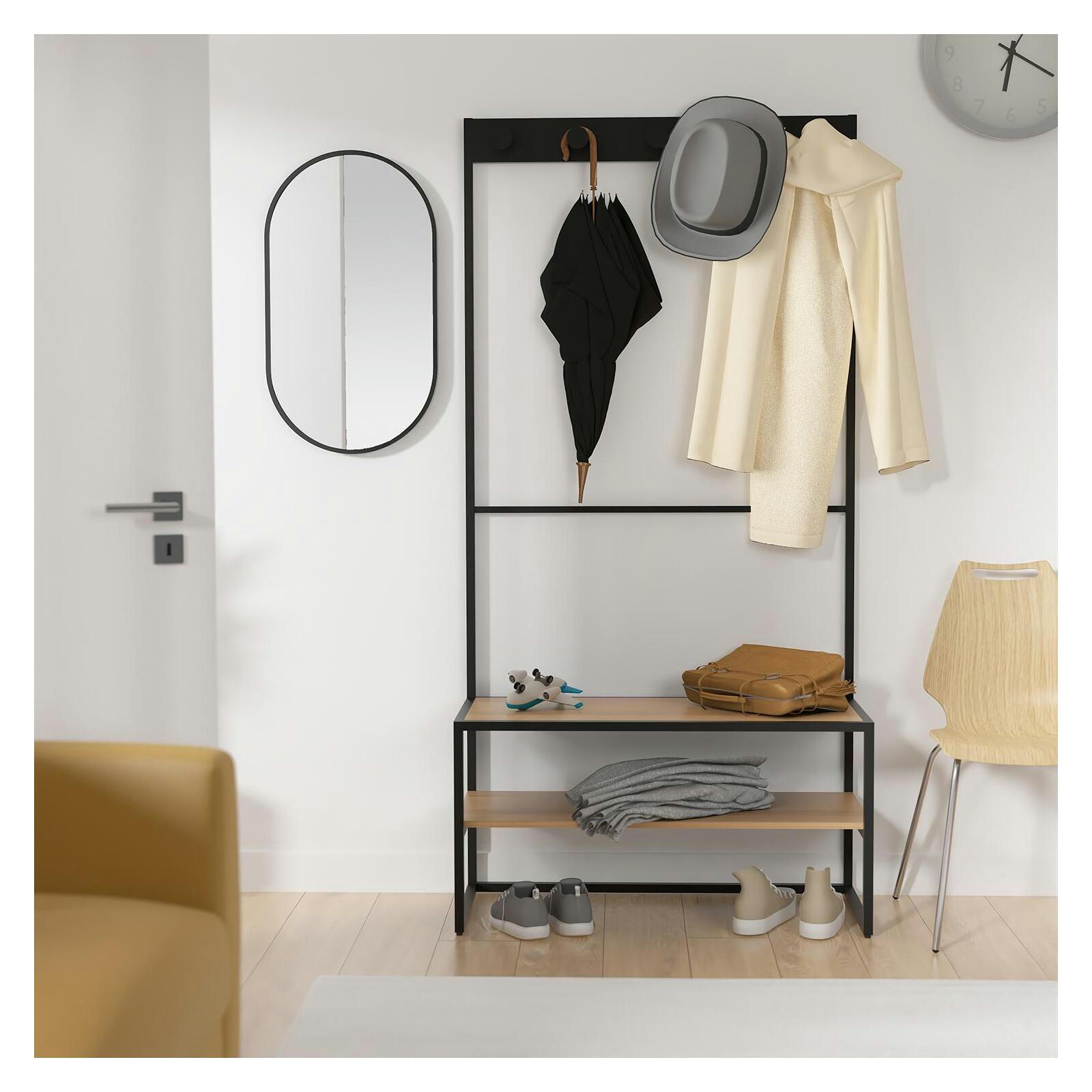 TREVOR - Portant d'entrée bois et métal noir L90 x H180 cm