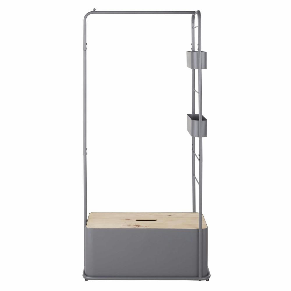 Vesta - Portant en bois de pin et métal gris anthracite avec caisson