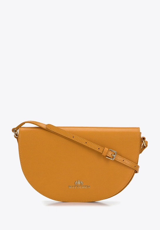 Damska saddle bag ze skóry o fakturze lizard żółta