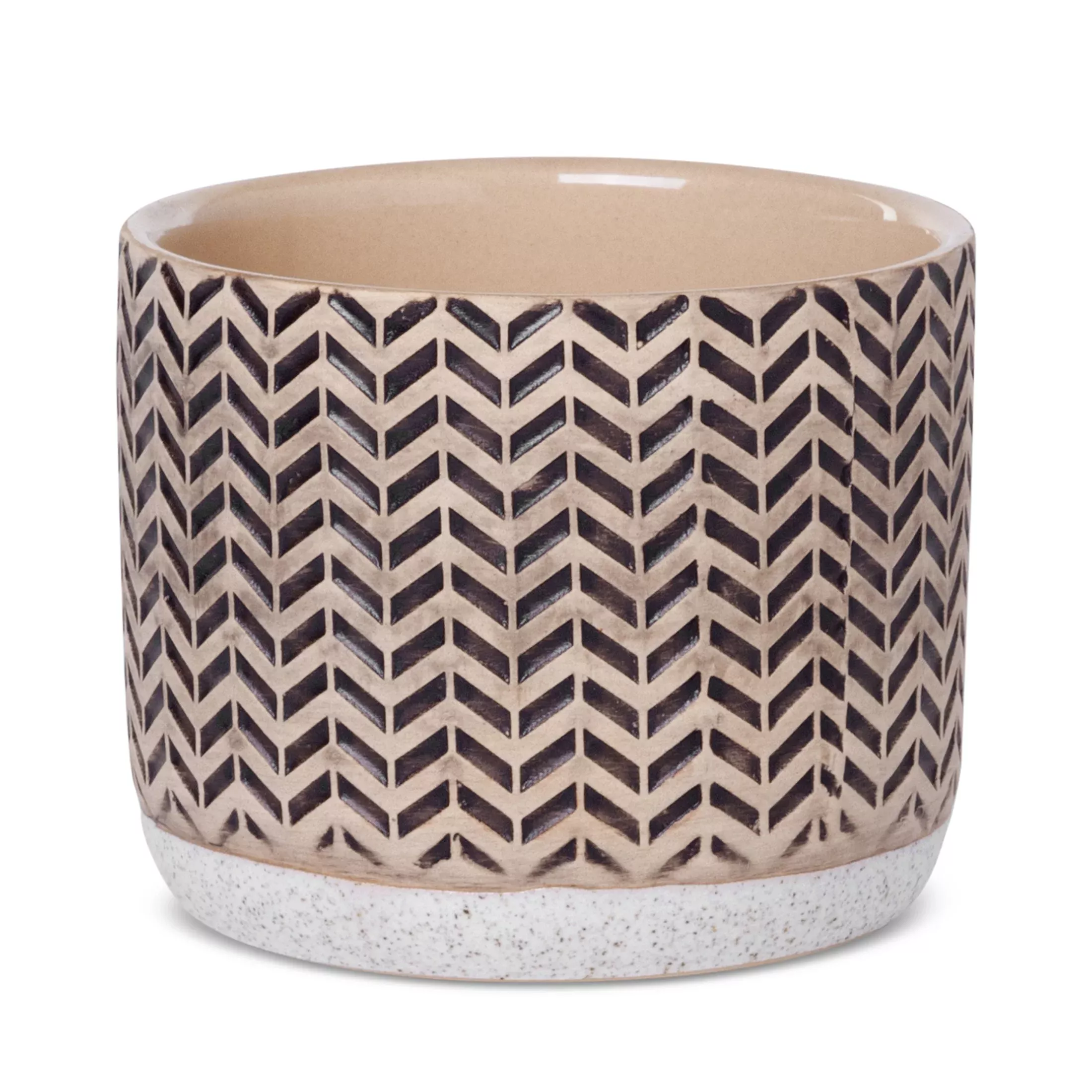 Donica ceramiczna kremowo-beżowa z geometrycznym wzorem średnica 12x10 cm KERI