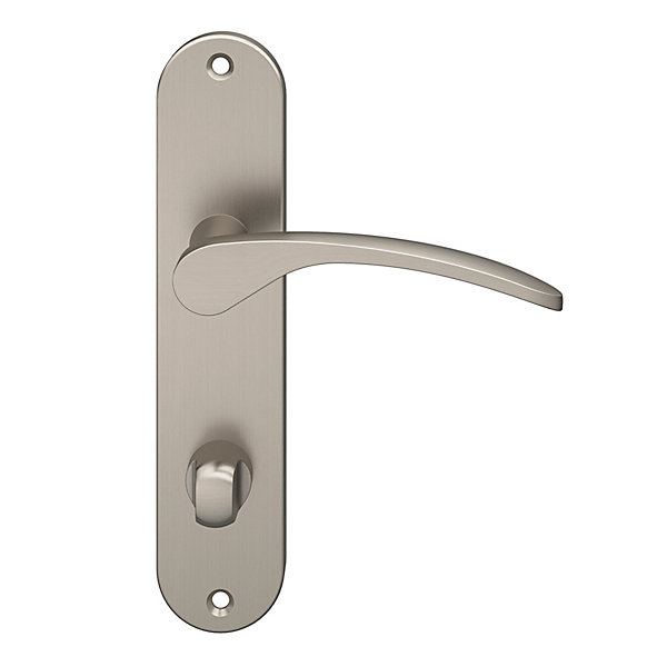 Ensemble poignée sur plaque rond à condamnation GoodHome Beare effet nickel satin gris L.110.5mm x l.40mm entraxe 165mm